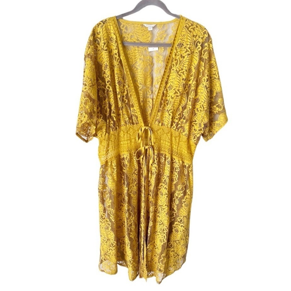 Bohemian Festival Sheer Lace Mustard Yellow Kimono Cover-Up Size 22/24W NWOT‎